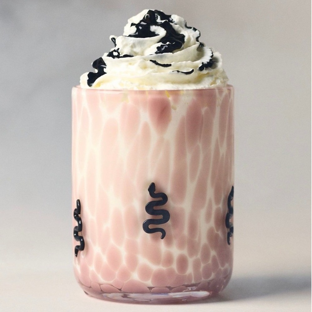 Anthropologie Mystic Icon Juice Glass Pink White Mottled Snake Serpent Tumbler